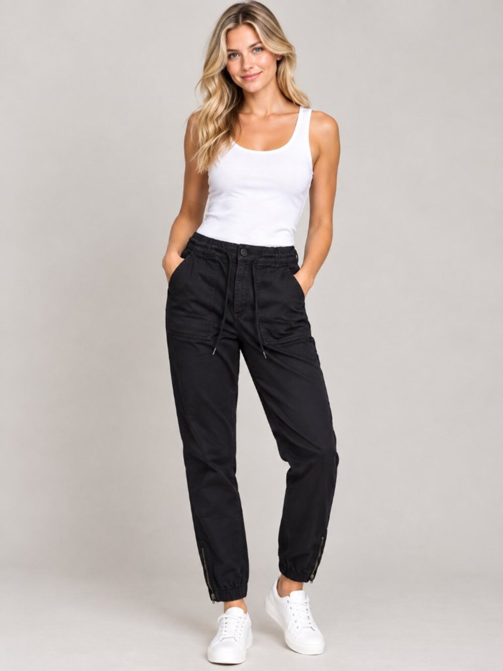 American Eagle AE Super Stretch Jogger Pants Black Size 10R Zippered Bottom Hems